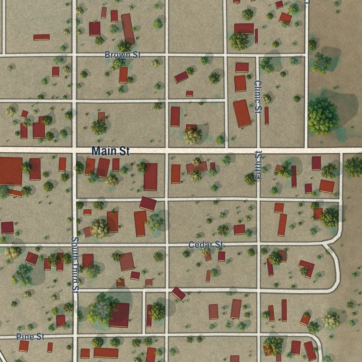 Close-up of the map of Mosquero, New Mexico print showing street and building detail