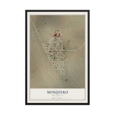 Map of Mosquero, New Mexico, 12 x 18 inch print in a black wood frame