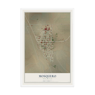 Map of Mosquero, New Mexico, 12 x 18 inch print in a white wood frame
