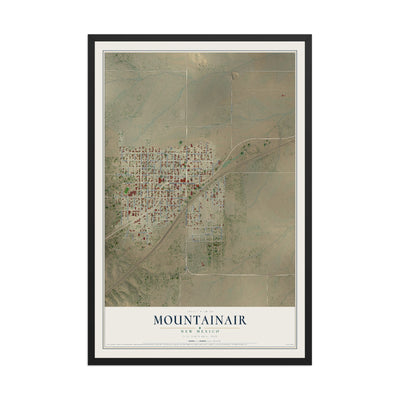 Map of Mountainair, New Mexico, 12 x 18 inch print in a black wood frame
