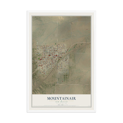 Map of Mountainair, New Mexico, 12 x 18 inch print in a white wood frame