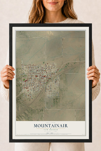 Map of Mountainair, New Mexico, 18 x 24 inch print in a black wood frame