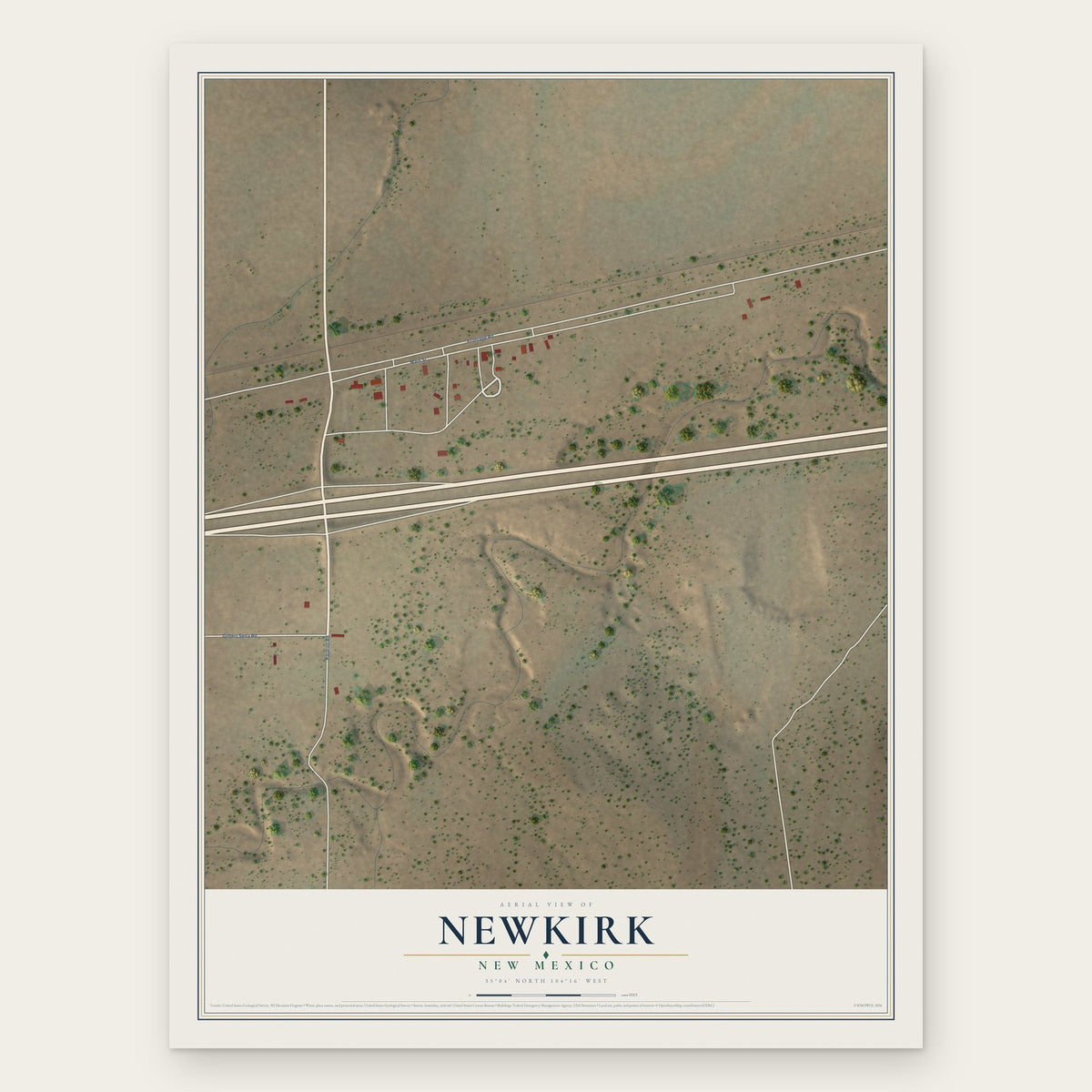Newkirk, New Mexico map print, the full design