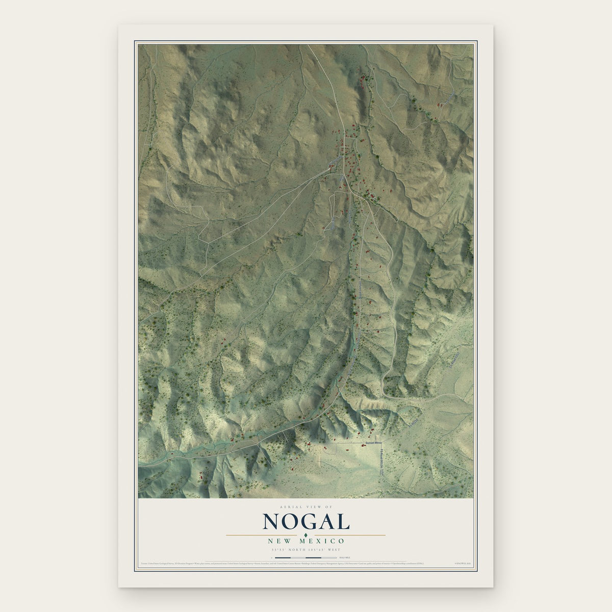 Nogal, New Mexico map print, the full design
