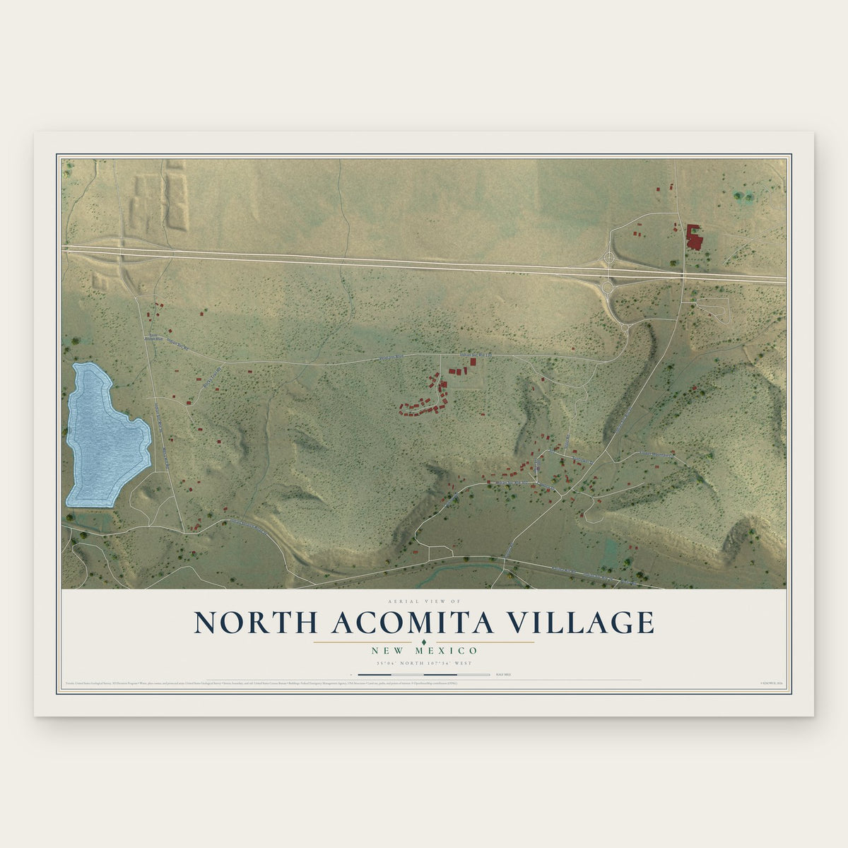 North Acomita Village, New Mexico map print, the full design