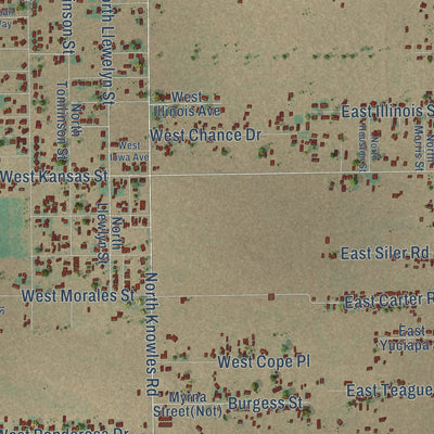 Close-up of the map of North Hobbs, New Mexico print showing street and building detail