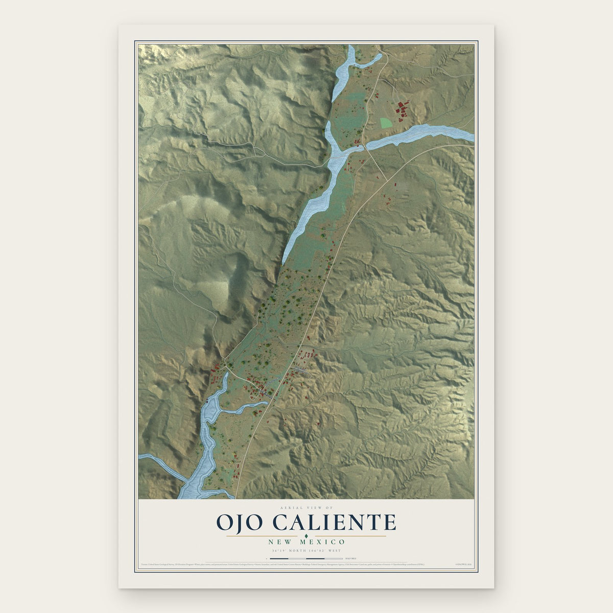 Ojo Caliente, New Mexico map print, the full design