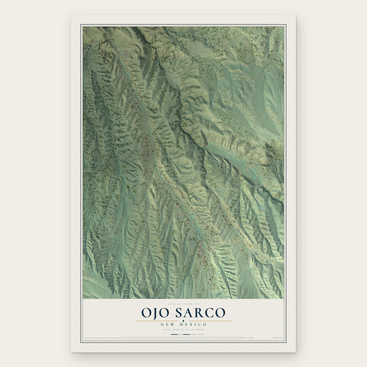 Ojo Sarco, New Mexico map print, the full design