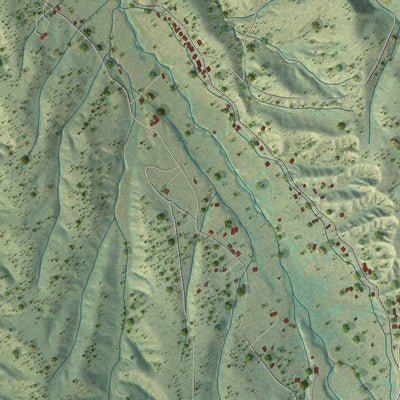 Close-up of the map of Ojo Sarco, New Mexico print showing street and building detail