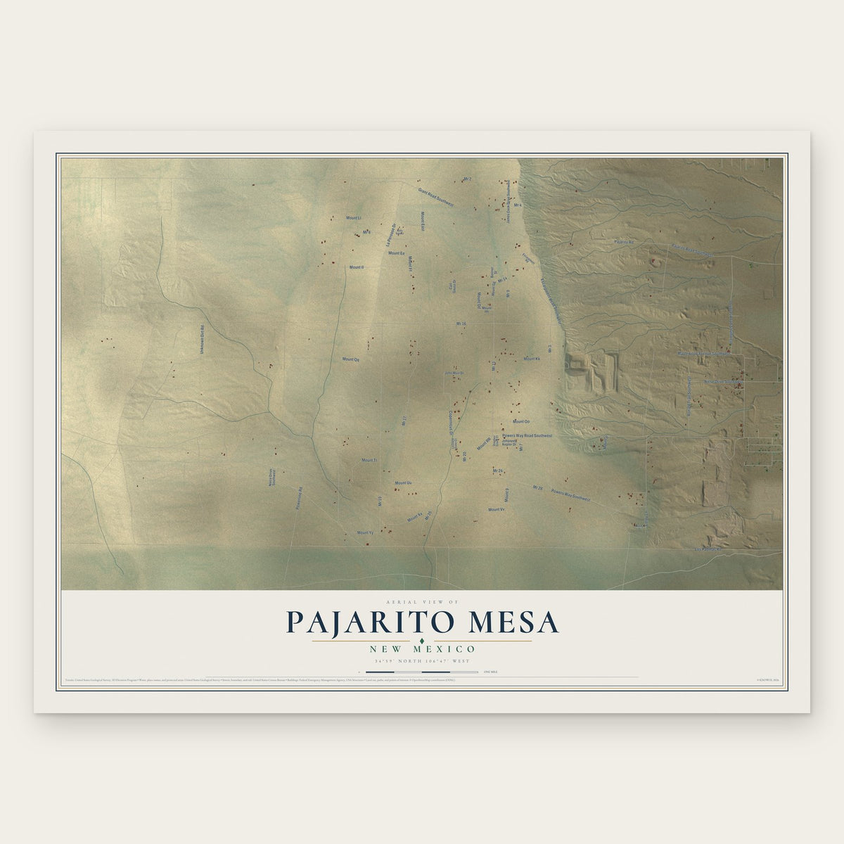 Pajarito Mesa, New Mexico map print, the full design