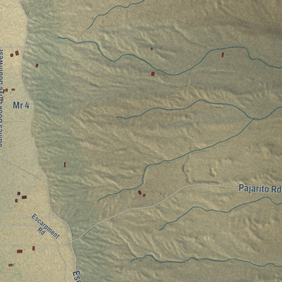 Close-up of the map of Pajarito Mesa, New Mexico print showing street and building detail