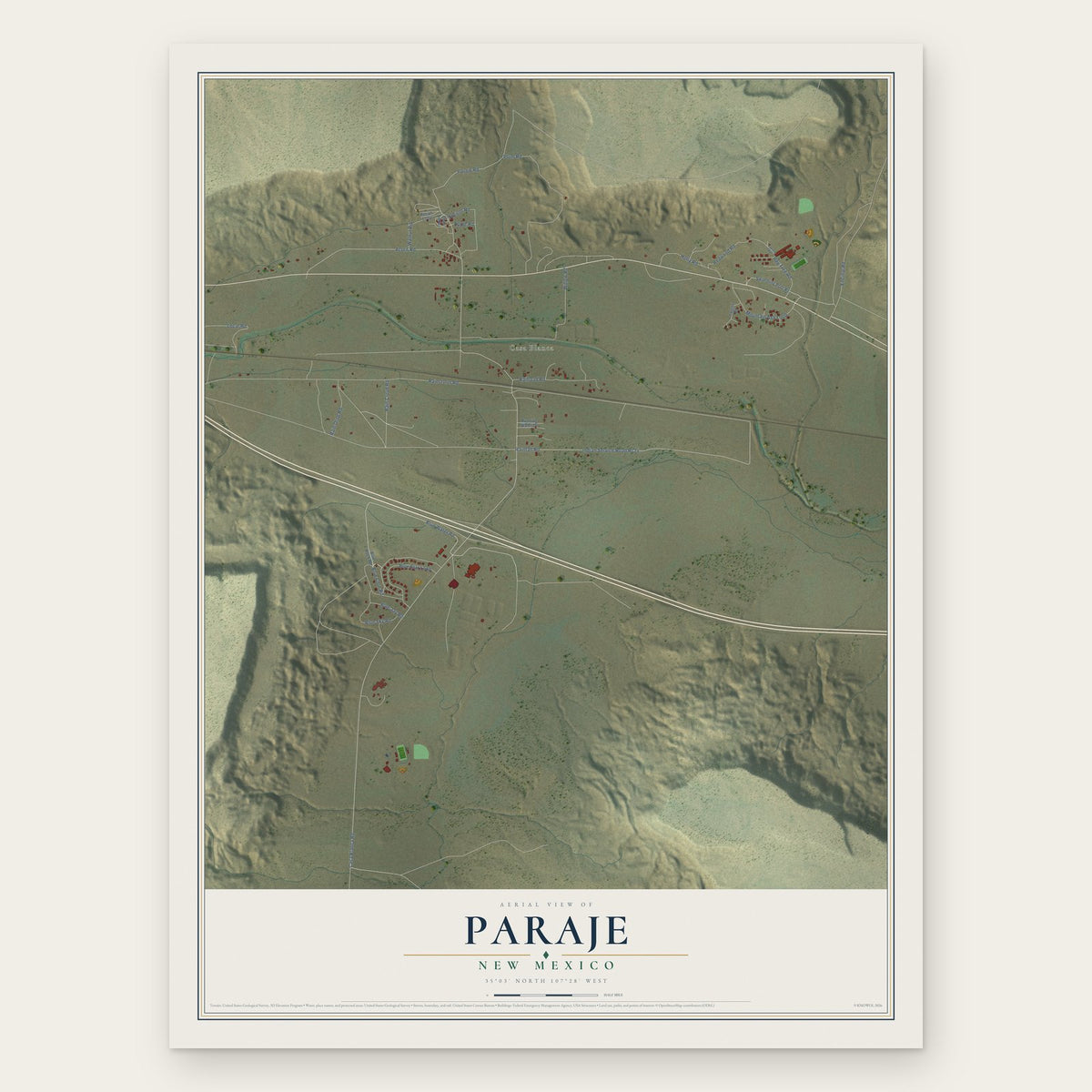 Paraje, New Mexico map print, the full design