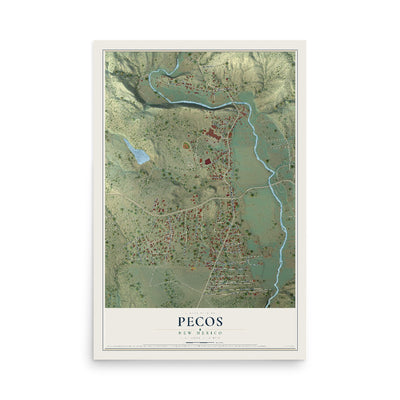 Map of Pecos, New Mexico, 12 x 18 inch unframed archival matte print
