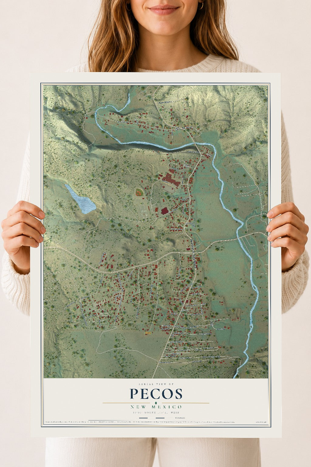Map of Pecos, New Mexico, 18 x 24 inch unframed archival matte print