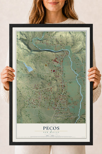 Map of Pecos, New Mexico, 18 x 24 inch print in a black wood frame