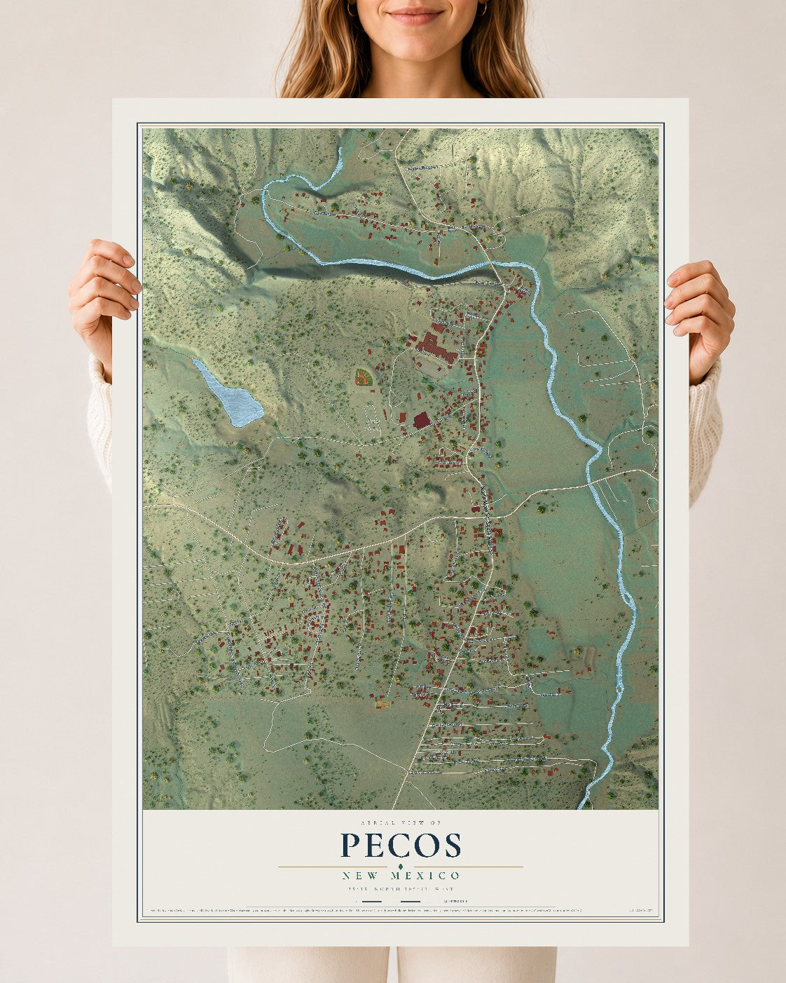 Map of Pecos, New Mexico, 24 x 36 inch unframed archival matte print