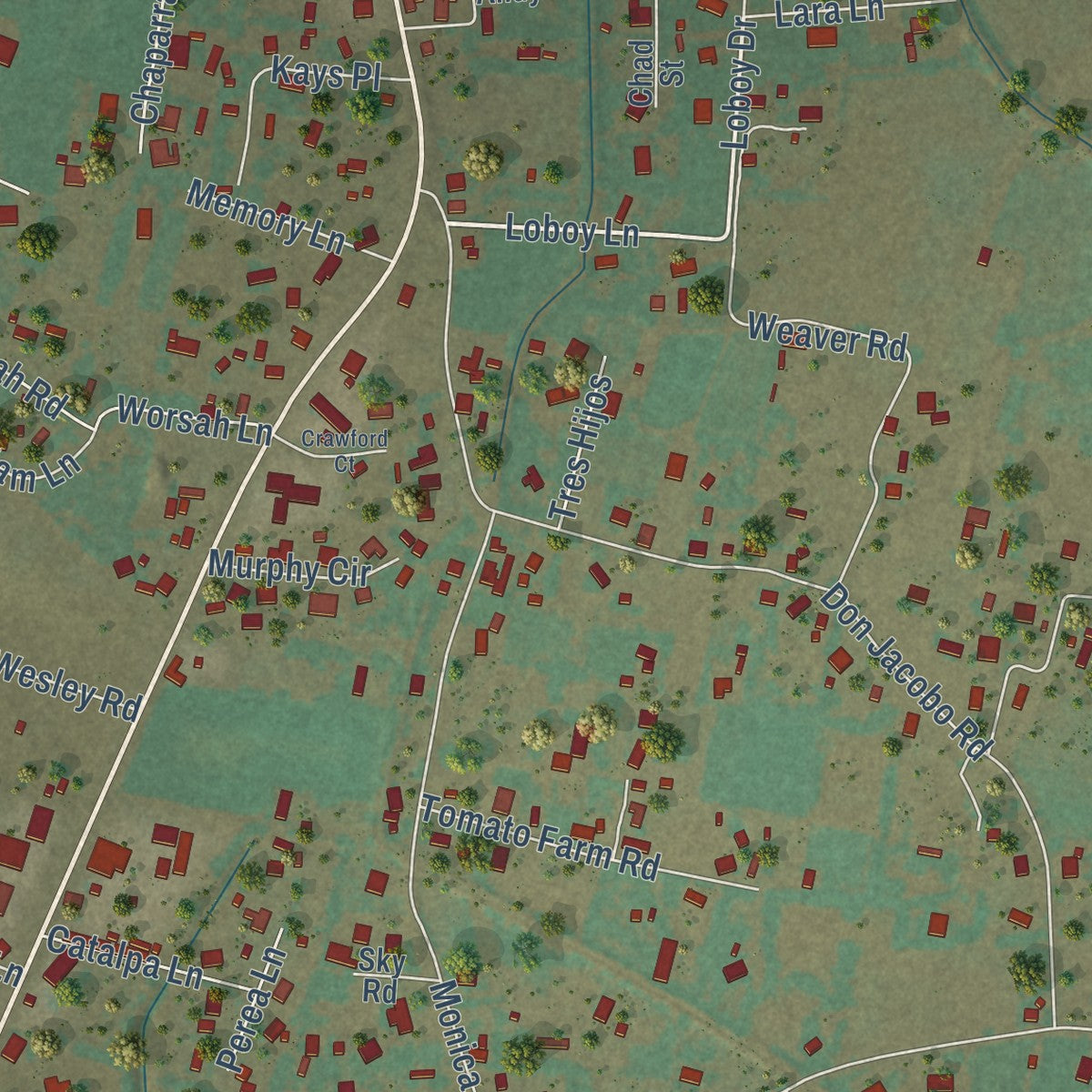 Close-up of the map of Peralta, New Mexico print showing street and building detail