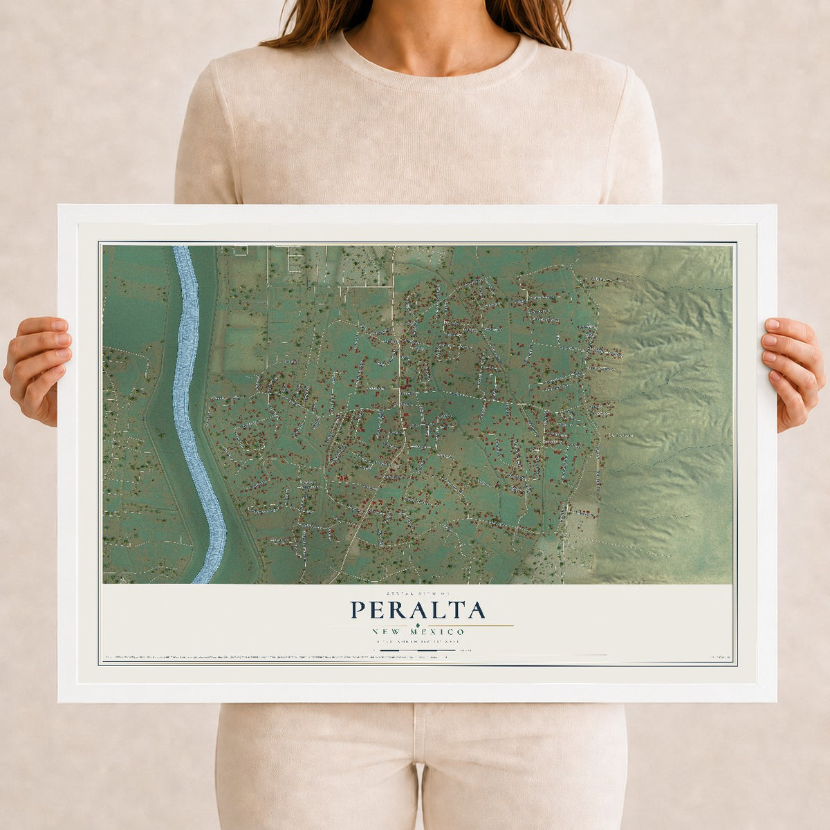 Map of Peralta, New Mexico, 12 x 18 inch print in a white wood frame