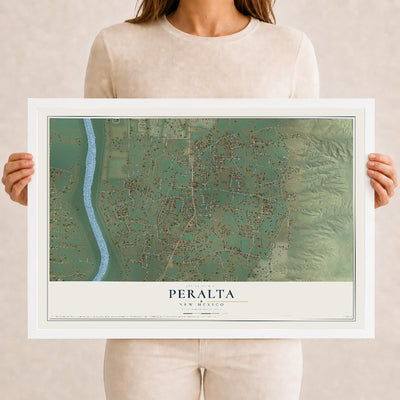 Map of Peralta, New Mexico, 12 x 18 inch print in a white wood frame