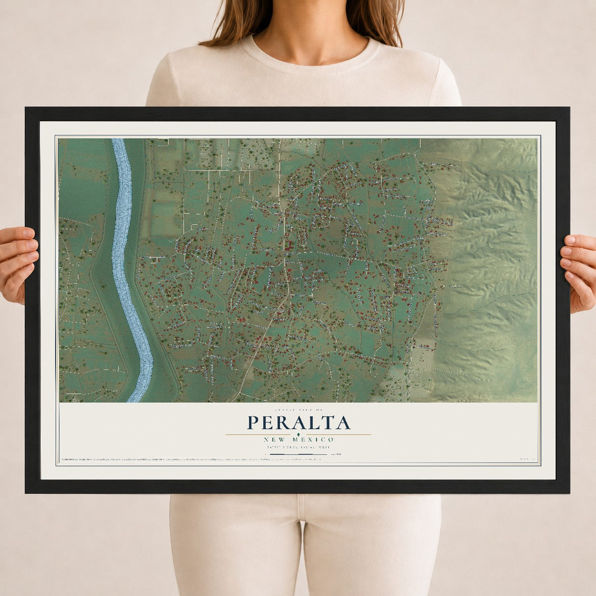 Map of Peralta, New Mexico, 18 x 24 inch print in a black wood frame