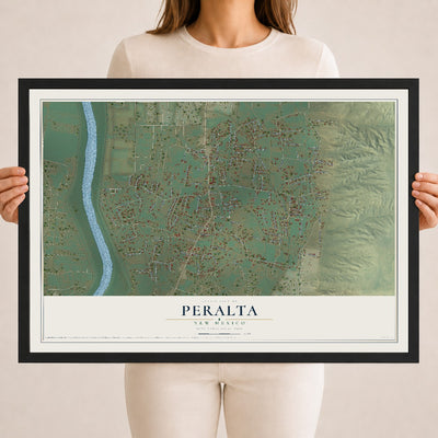 Map of Peralta, New Mexico, 18 x 24 inch print in a black wood frame