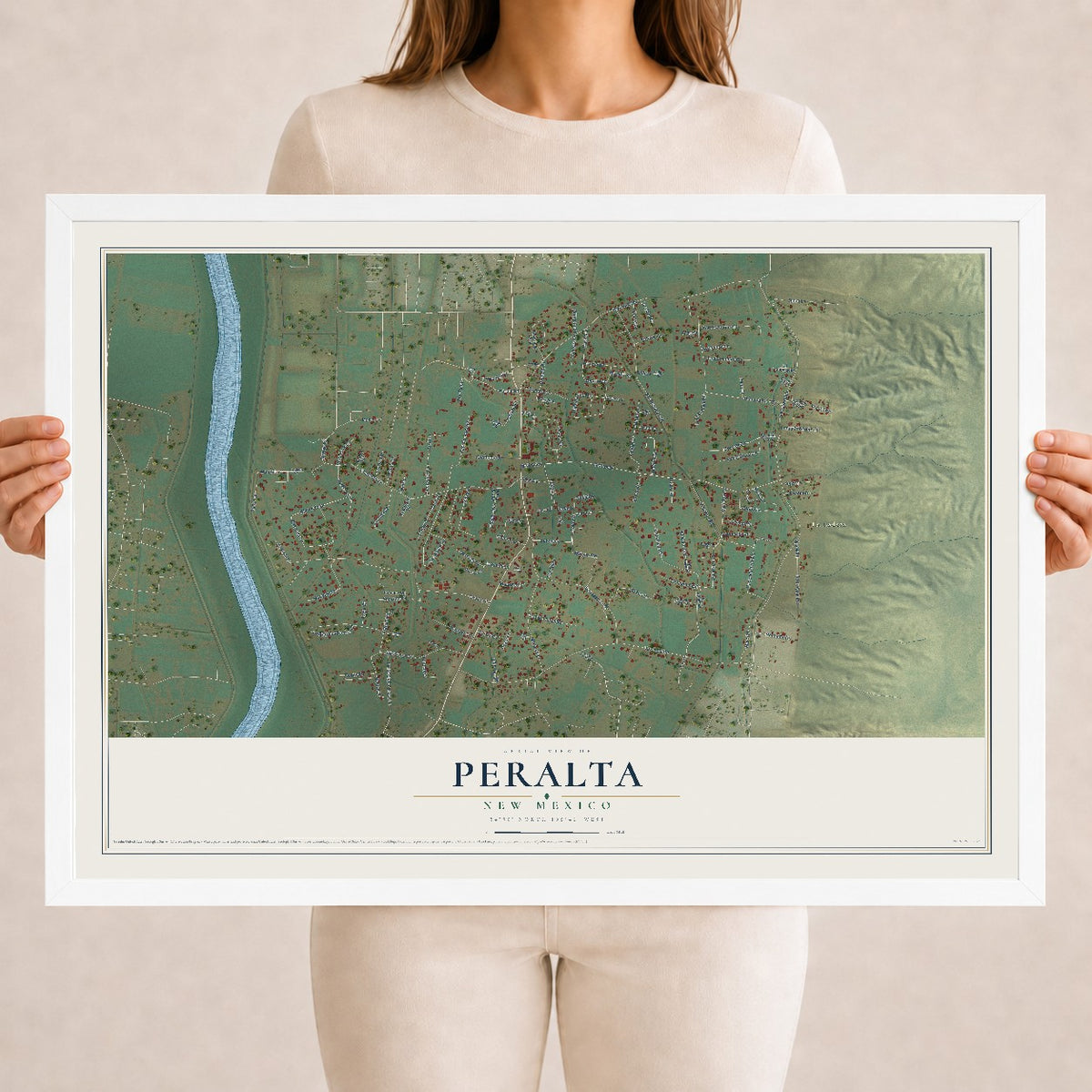 Map of Peralta, New Mexico, 18 x 24 inch print in a white wood frame