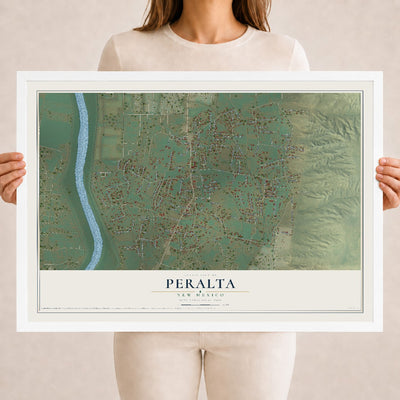 Map of Peralta, New Mexico, 18 x 24 inch print in a white wood frame