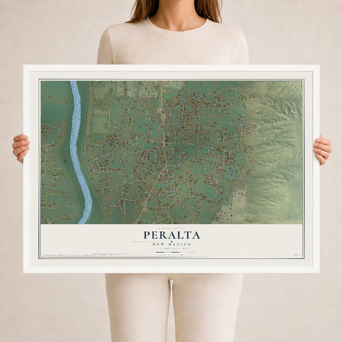 Map of Peralta, New Mexico, 24 x 36 inch print in a white wood frame