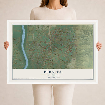 Map of Peralta, New Mexico, 24 x 36 inch print in a white wood frame