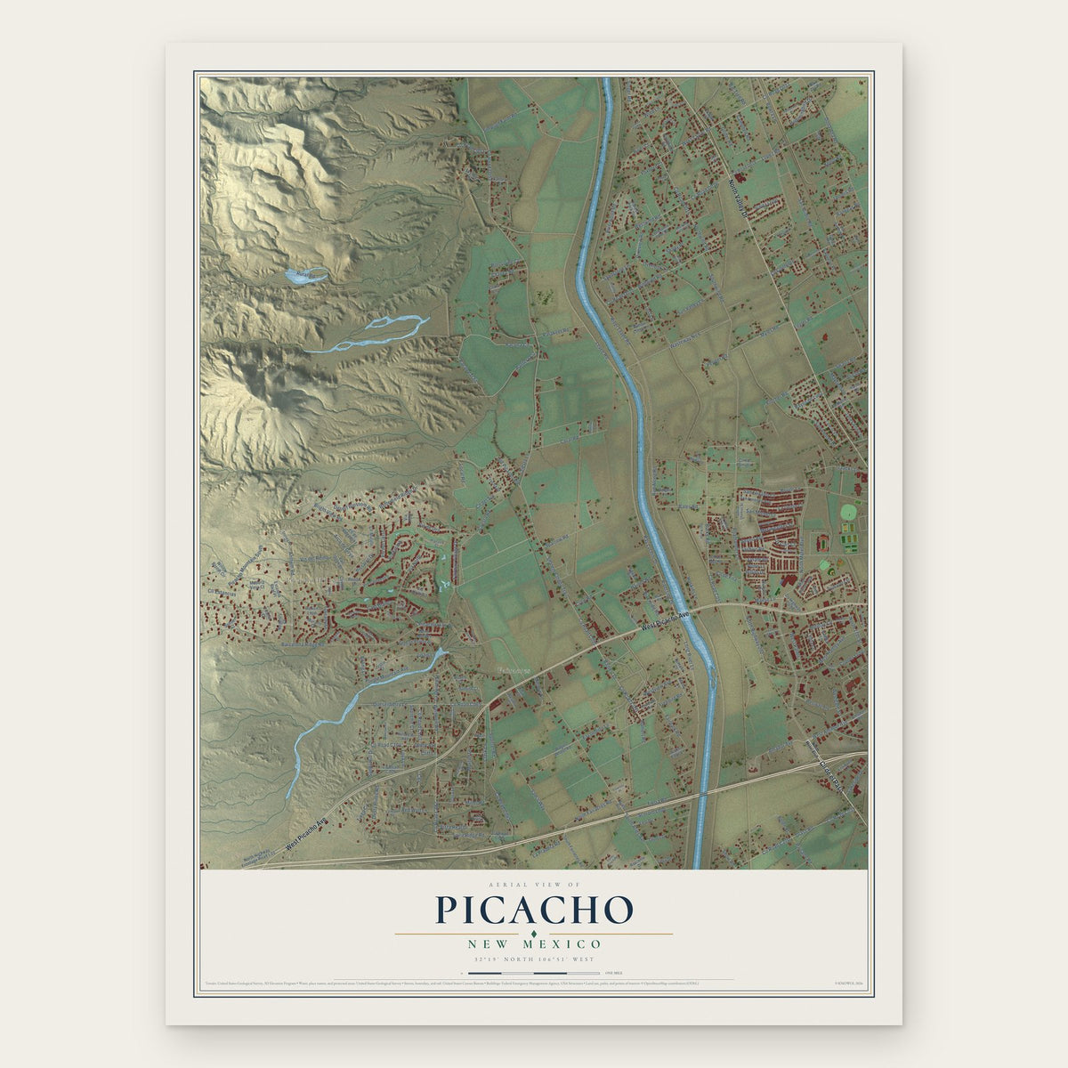 Picacho, New Mexico map print, the full design