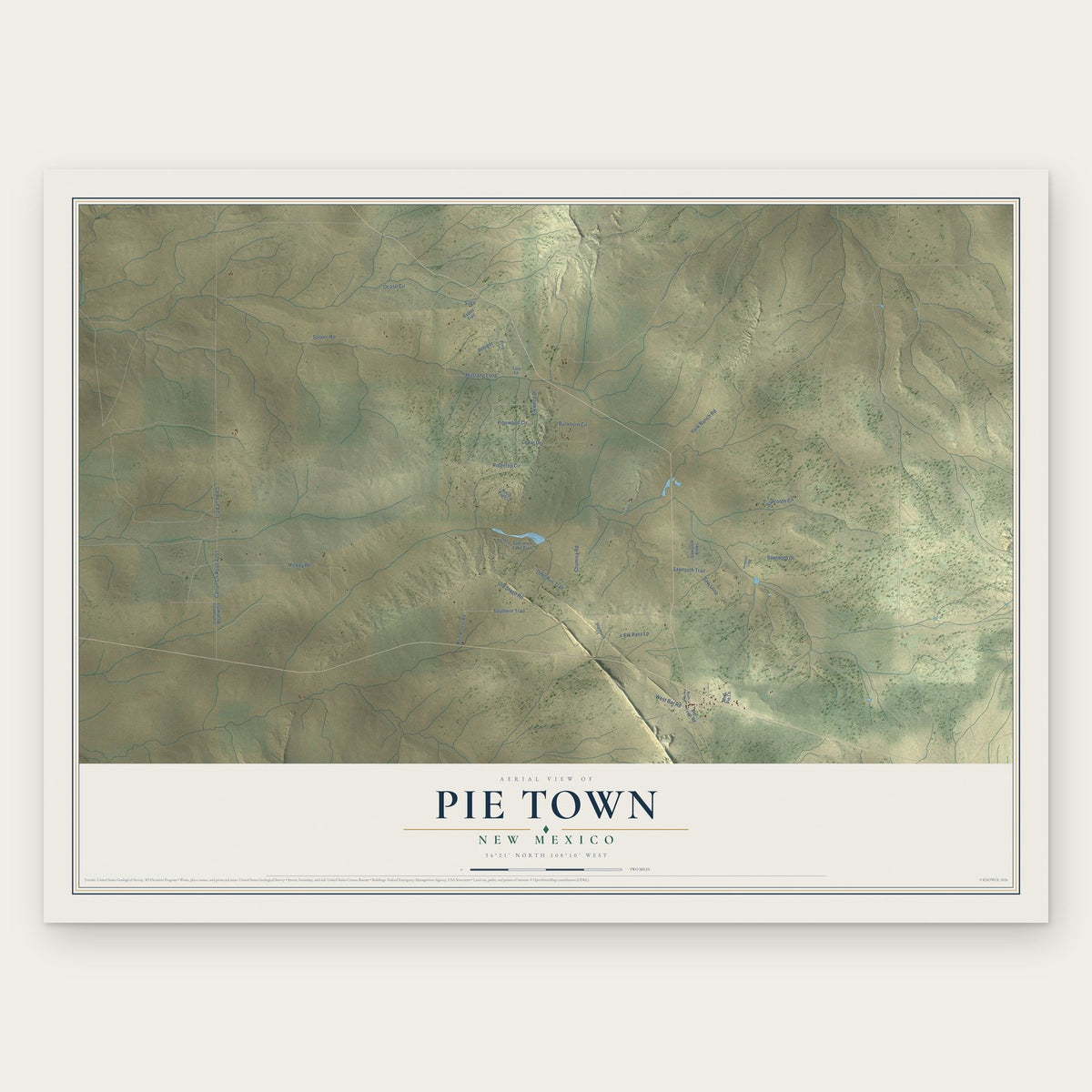 Pie Town, New Mexico map print, the full design