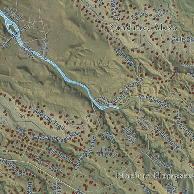 Close-up of the map of Placitas, Sandoval County, New Mexico print showing street and building detail