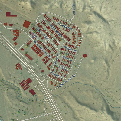 Close-up of the map of Pojoaque, New Mexico print showing street and building detail