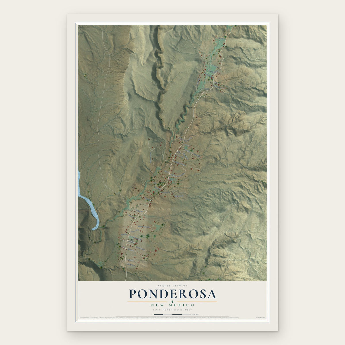 Ponderosa, New Mexico map print, the full design