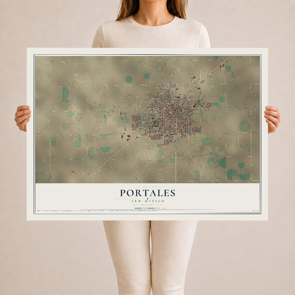 Map of Portales, New Mexico, 24 x 36 inch unframed archival matte print