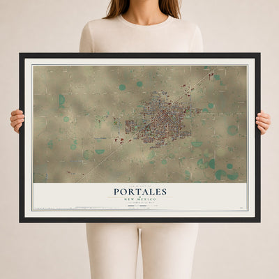 Map of Portales, New Mexico, 24 x 36 inch print in a black wood frame
