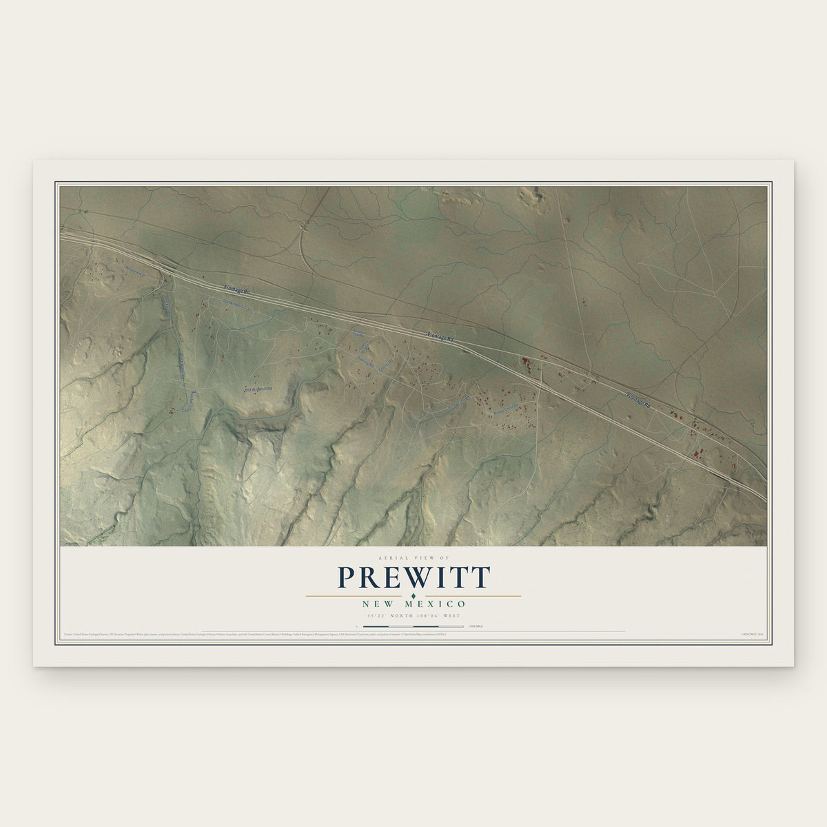 Prewitt, New Mexico map print, the full design