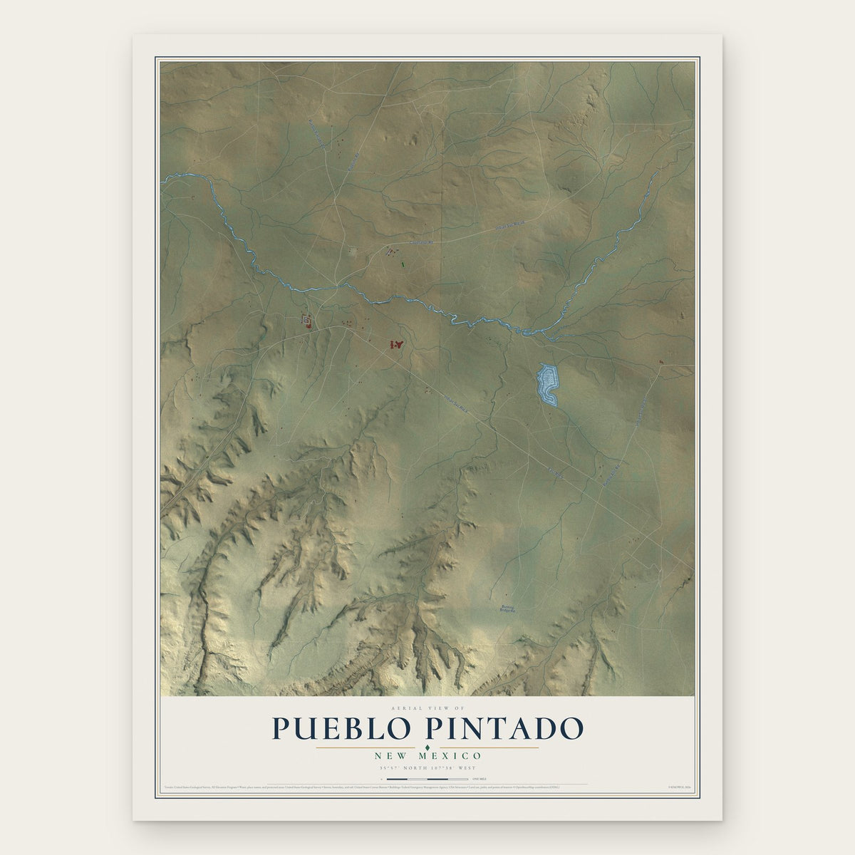 Pueblo Pintado, New Mexico map print, the full design
