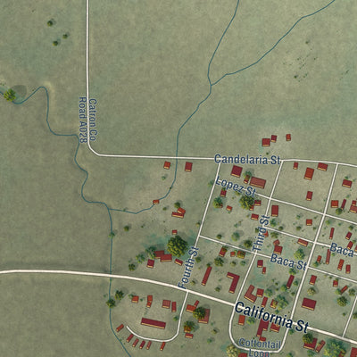 Close-up of the map of Quemado, New Mexico print showing street and building detail