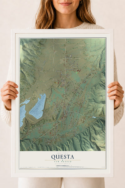 Map of Questa, New Mexico, 18 x 24 inch print in a white wood frame