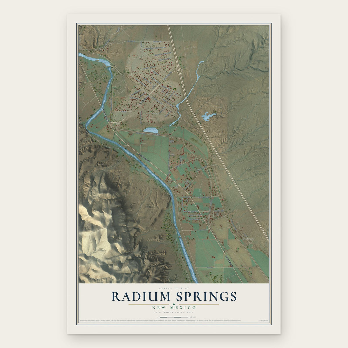 Radium Springs, New Mexico map print, the full design