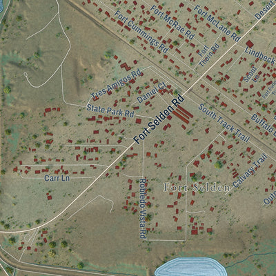 Close-up of the map of Radium Springs, New Mexico print showing street and building detail