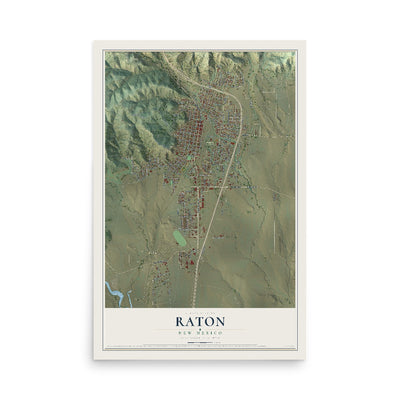 Map of Raton, New Mexico, 12 x 18 inch unframed archival matte print