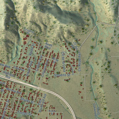 Second close-up of the map of Raton, New Mexico print showing more streets and buildings