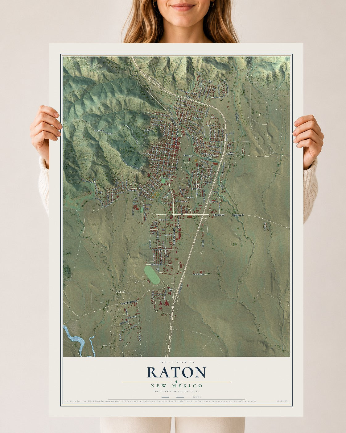 Map of Raton, New Mexico, 24 x 36 inch unframed archival matte print
