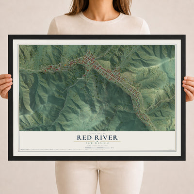 Map of Red River, New Mexico, 18 x 24 inch print in a black wood frame