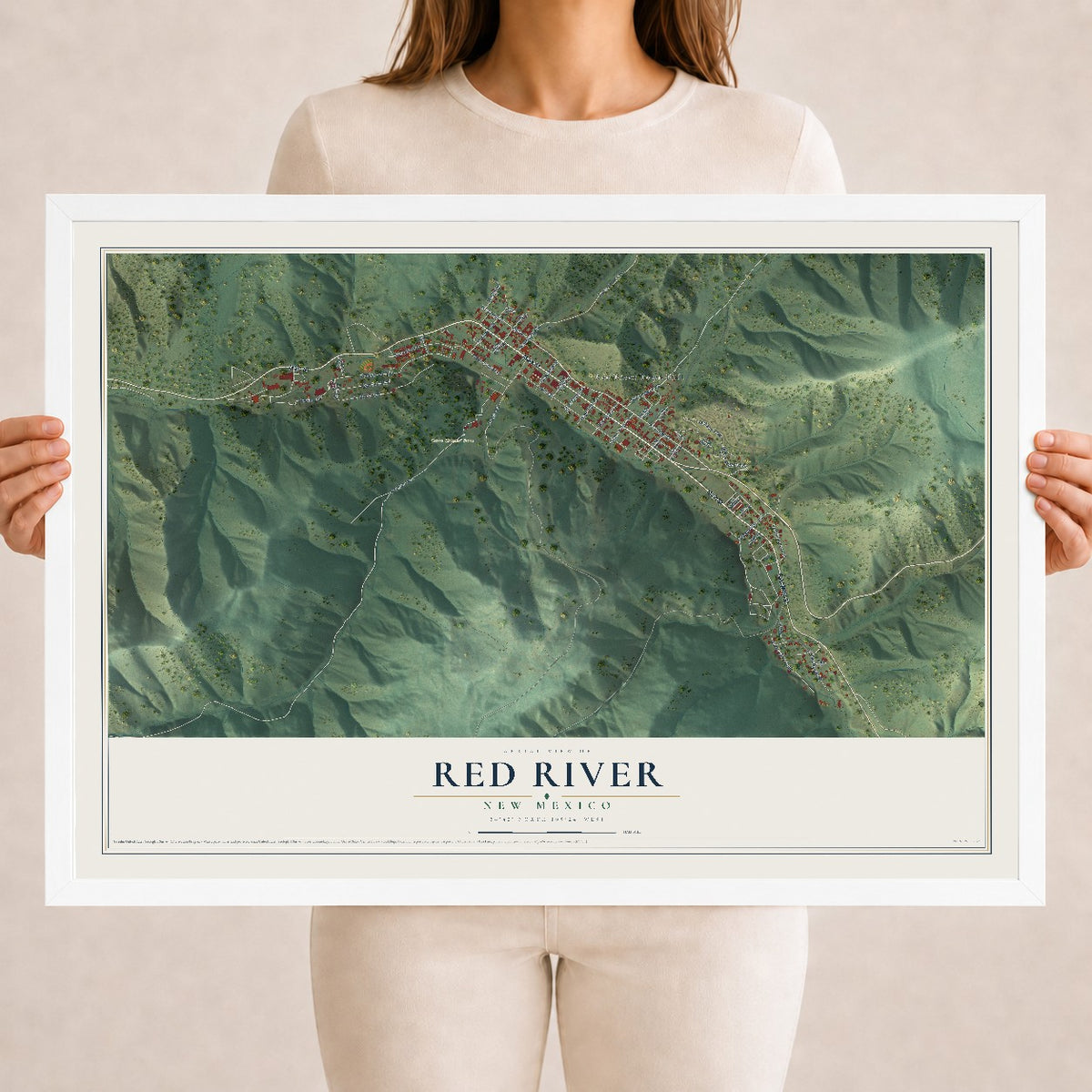 Map of Red River, New Mexico, 18 x 24 inch print in a white wood frame