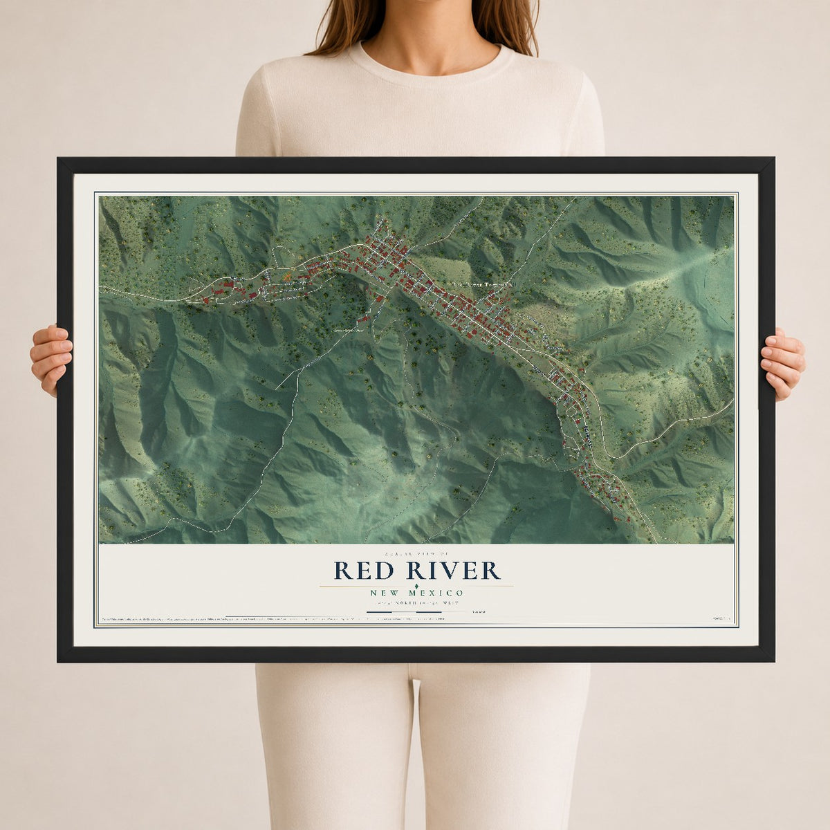 Map of Red River, New Mexico, 24 x 36 inch print in a black wood frame
