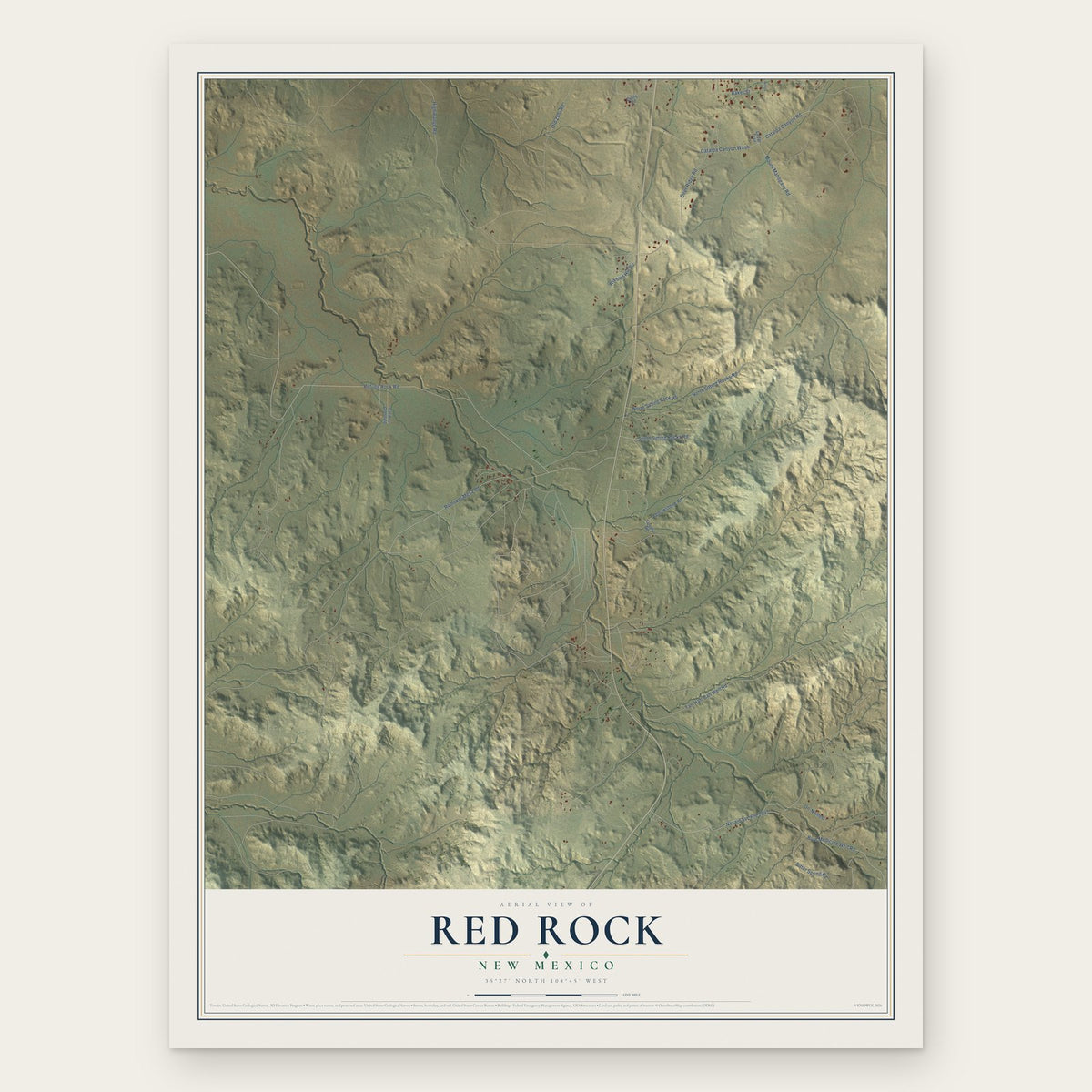 Red Rock, New Mexico map print, the full design