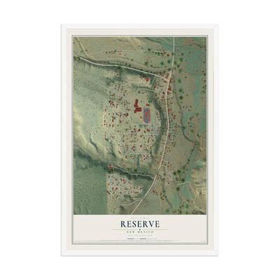Map of Reserve, New Mexico, 12 x 18 inch print in a white wood frame